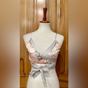 Roxy - Satin Ribbon-Trim Floral Wrap Crop Top - Beach - Boho - EUC - M